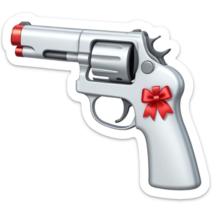 White gun with red bow sticker