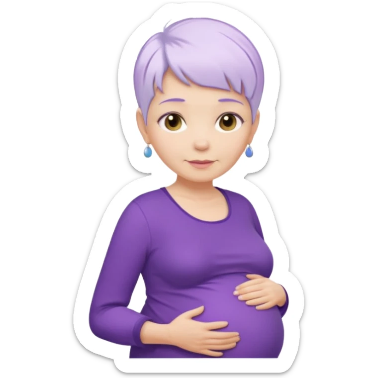 pregnant older women with purple shirt, white pixie hair, head neck and abdomen only sticker