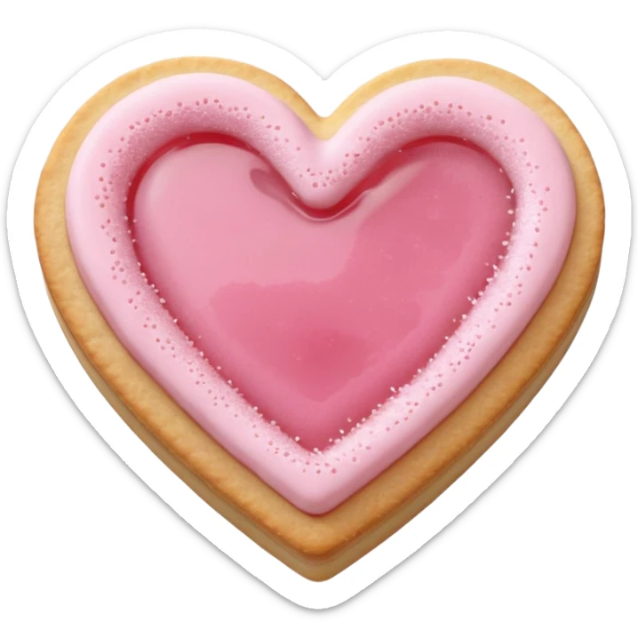 Realistic shortbread cookie in the shape of a heart with pale pink jelly middle filling and sprinkled powder sugar on top. sticker
