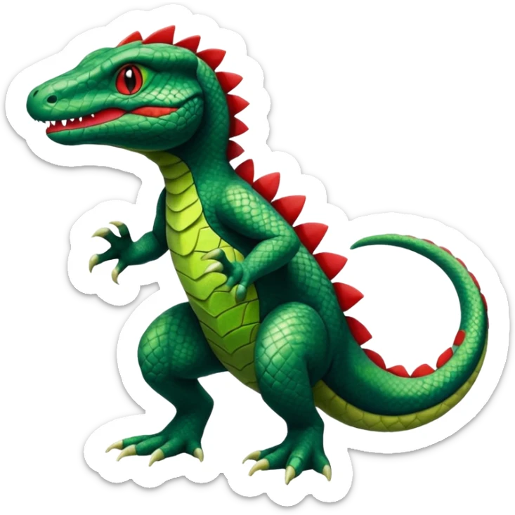 Salandit-Treecko-Kecleon-Fakémon-Pokémon-hybrid-creature (full body)  sticker