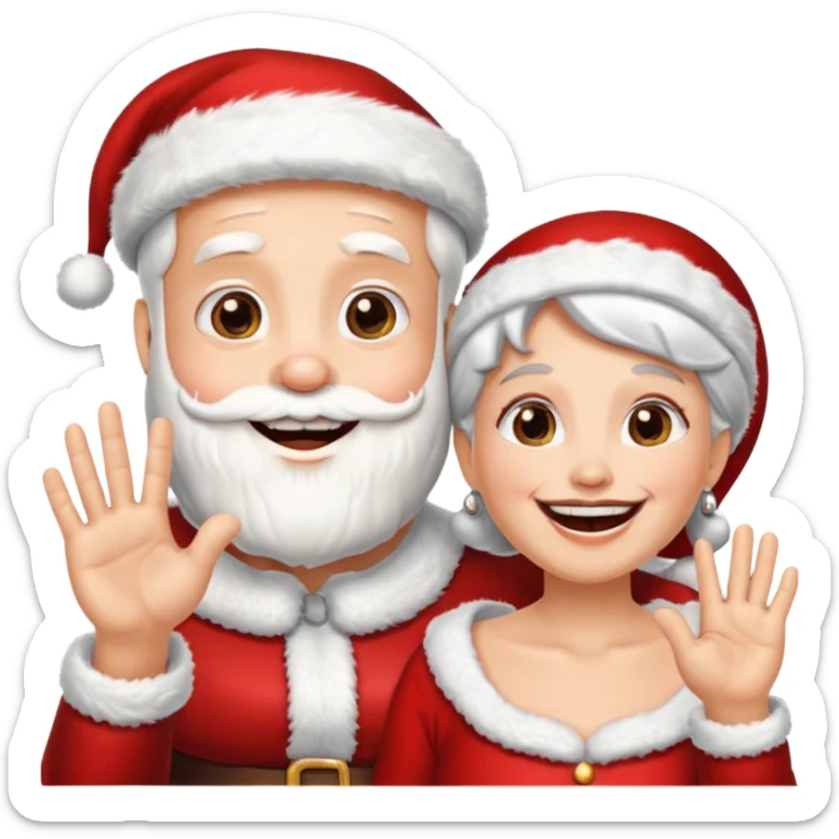 SANTA Y MAMA CLAUSE SONRIENDO CON ORTODONCIA EN DIENTES Y MANO SALUDANDO 5 DEDOS sticker