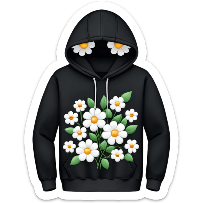 black hoodie with white round flowers with holes in the middle sticker
