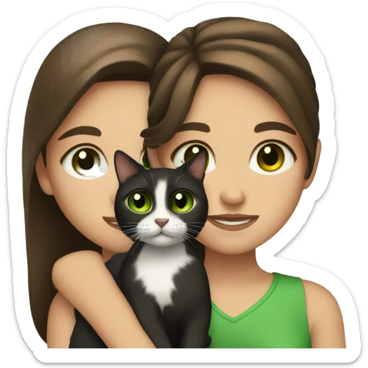 Brown hair and brown eyes girl holding black cat with green eyes sticker