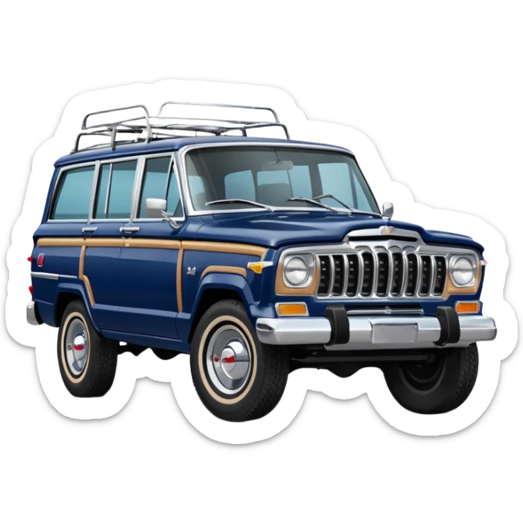 vintage navy blue jeep wagoneer suv (the hood turned to the right) sticker
