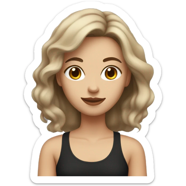 woman with light beige skin and very slightly wavy, brown hair, wearing a black tank top sticker