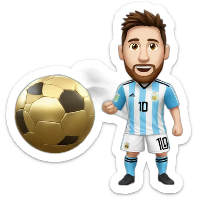 messi levantando la copa del mundo con la camiseta de argentina y la medalla sticker