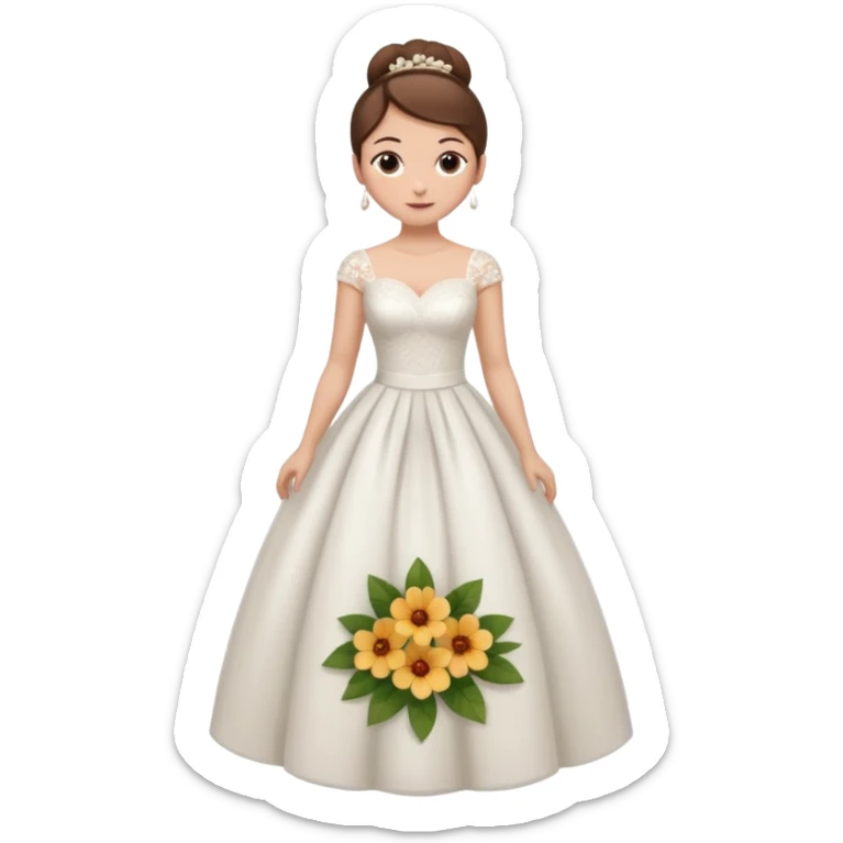 Chica blanca, ojos marrones,vestida novia, cuerpo entero, pelo castaño  recogido chirimbolos sticker
