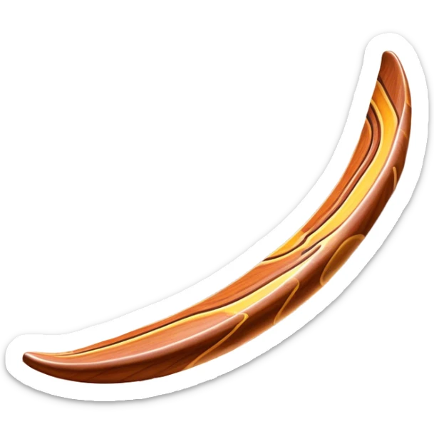Cinematic Realistic image of a classic boomerang, rendered with detailed wood grain textures and vibrant colors, set against a sunlit outback landscape that emphasizes its iconic Australian heritage sticker