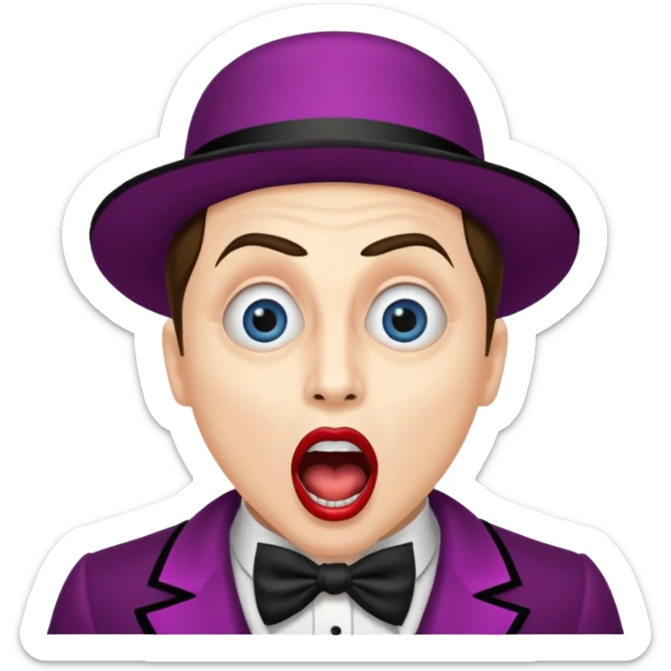 portrait of a cabaret actor with a whitened face and made-up eyes and mouth, his mouth wide open and his gaze shocked sticker