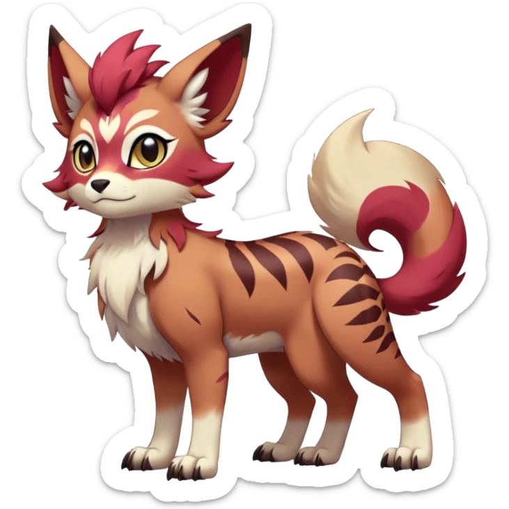 Male edgy cute cool exotic anime-styled Falvie-Fionbri-fantasy-creature-fursona-Fakémon-Pokémon, full body, with markings sticker
