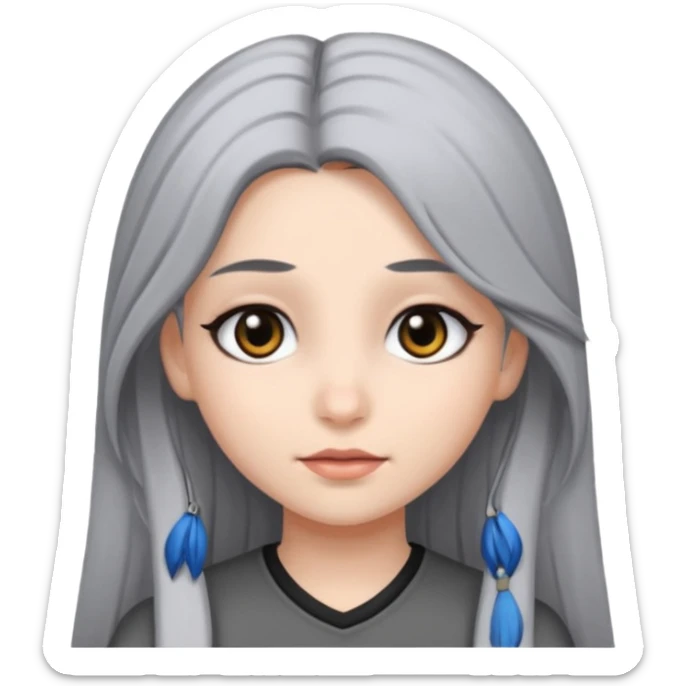 girl with black and gray hair and black eyes and long hair sticker