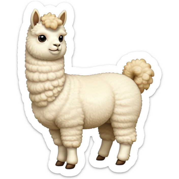 cinematic-[cream alpaca]-realistic-full-body-standing-emoji,-tail-flicking-lazily,-head-tilted-dramatically,-curly-[cream]-fur,-simplified-yet-realistic-focused-features,-highly-detailed,-glowing-with-an-almost-sarcastic-glow sticker