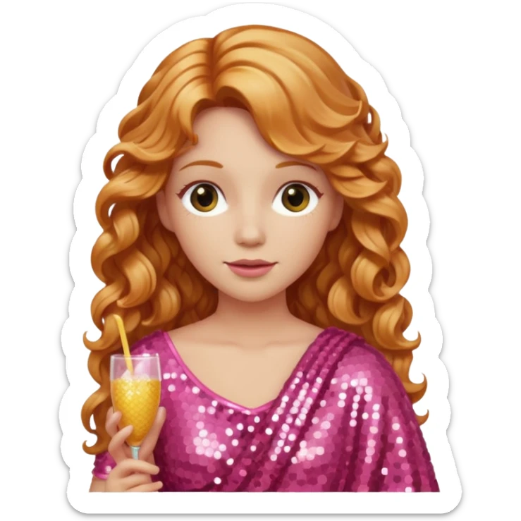 Venus, Goddess of  from Roman Deities with long strawberry blonde wavy hair, pink sequin toga sticker
