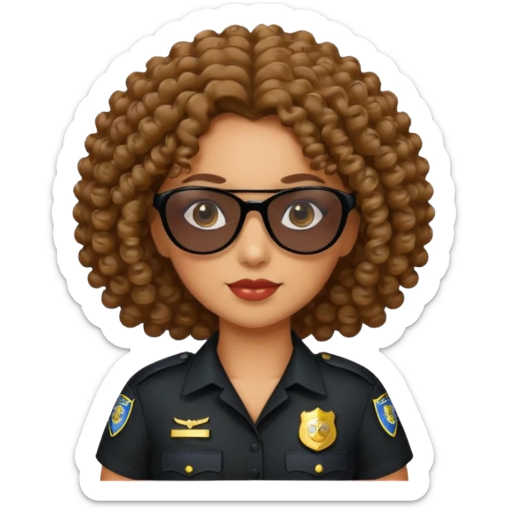 woman police wearing black dress with sun glasses curly hair sticker