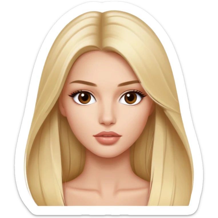 victoria’s secret model with long blonde straight hair and dark brown eyes, oval face shape, medium lips sticker