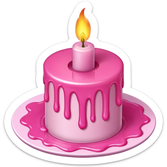 A drawing of a flaming pink candle that could be used at a romantic dinner table. The camera should be isometric at an ultra-high angle. sticker