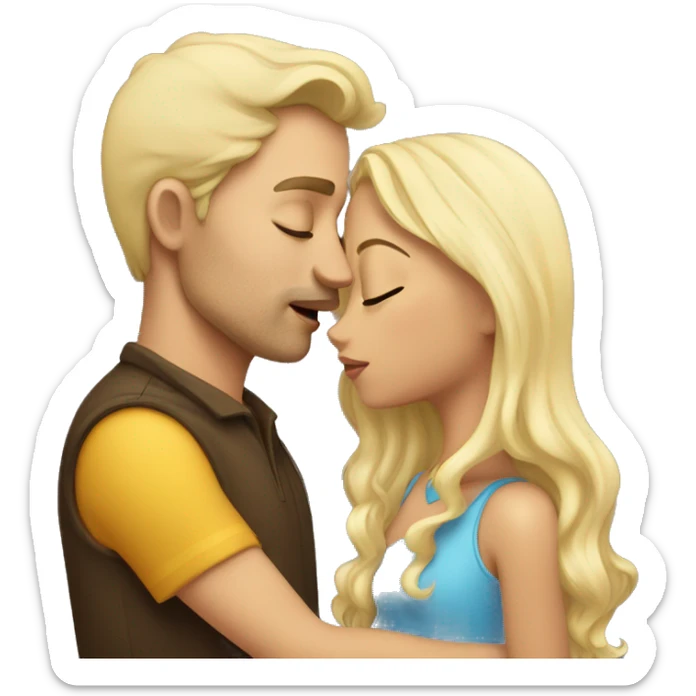 A girl with dark hair kisses a man with blond hair sticker