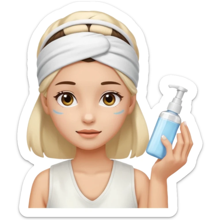 Clean girl aesthetic emoticons, apply skincare products, headband, glowing skin, white vest, soft lighting sticker