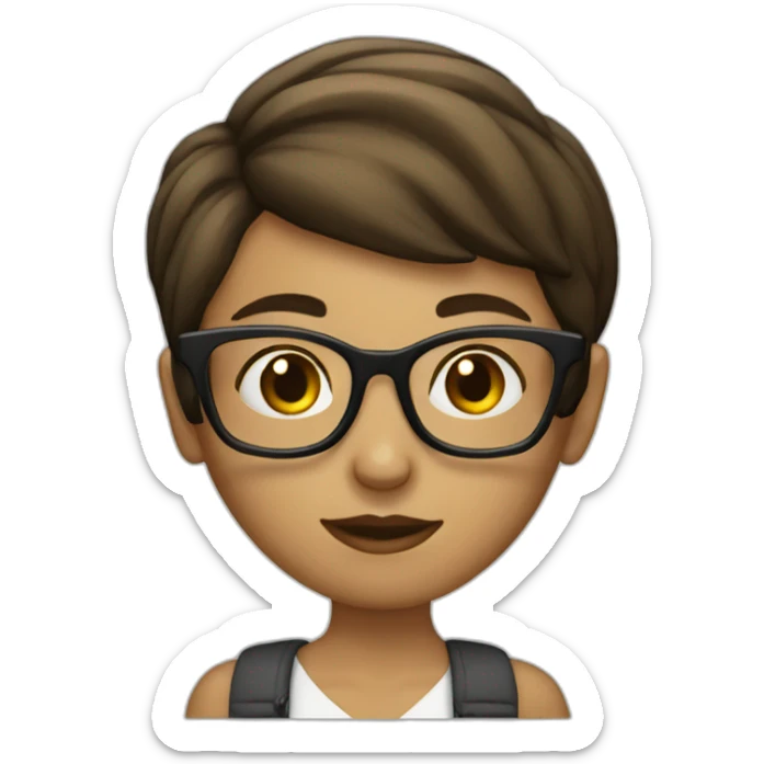 a girl with a short briwn hair reading a book wearing a glasses sticker