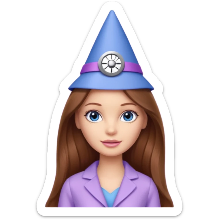 beautiful barbie girl with long brown hair, blue eyes and wearing light purple clothes watching dr who on tv sticker