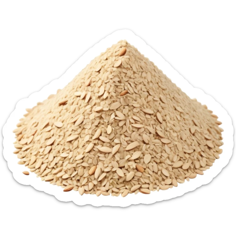 mound of almond meal, finely ground, off-white to pale beige, grainy texture, uneven surface, visible granules, soft lighting, subtle shadows, no bowl or utensils, no faces, transparent background, emoji scale sticker