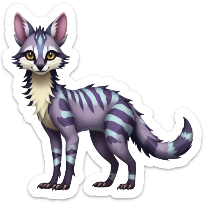 Feral Rare Fantasy dark colorful pastel Vernid-Sergal-Genet-Trico-species by LiLaiRa, random markings, tufted tail, tufted ears, full body sticker