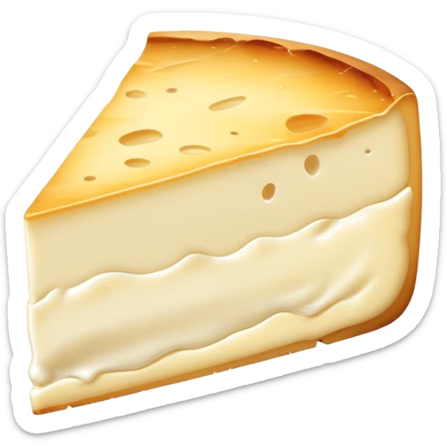 cinematic-realistic-brie-cheese-emoji,-featuring-a-creamy gooey center,-soft-ripened-cheese-with-a-delicate-rind-rendered-with-lifelike-detail-and-inviting,-natural-lighting. sticker