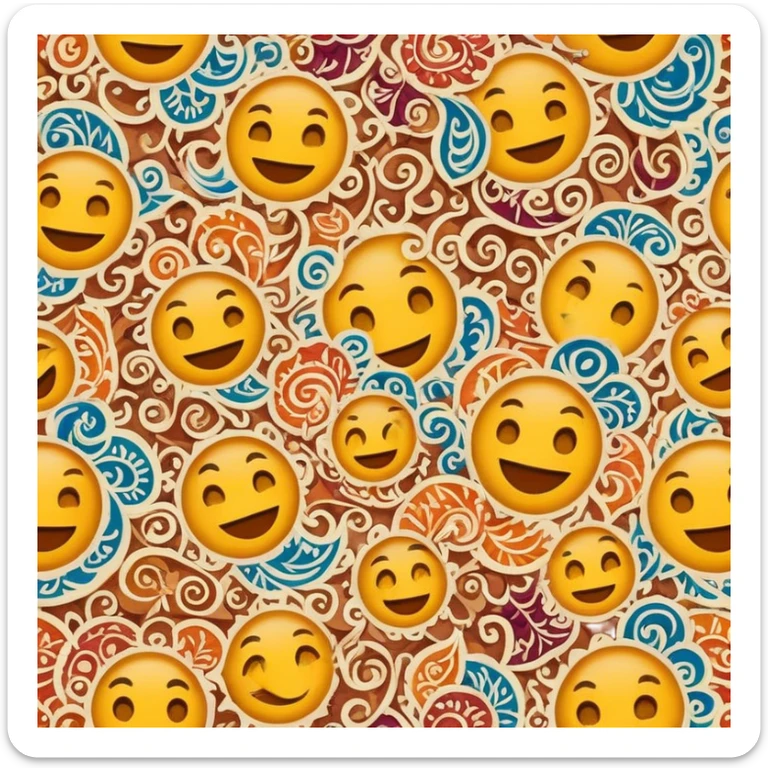 Cinematic Realistic Indonesian Batik Pop Culture Emoji, showcasing intricate, colorful batik patterns rendered with detailed textures and vibrant, cultural lighting. sticker