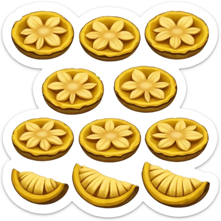 Patacones Cinematic Realistic Patacones Dish Emoji, depicted as crushed, crispy plantain discs, rendered with rich textures and dynamic, natural lighting. sticker