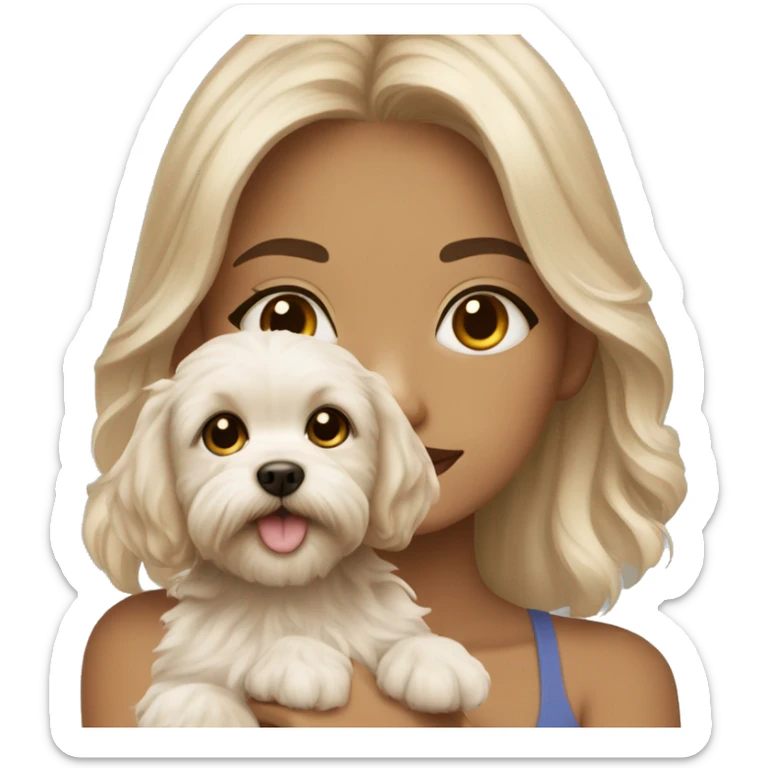 Blonde girl with brown eyes with puppy maltipoo sticker