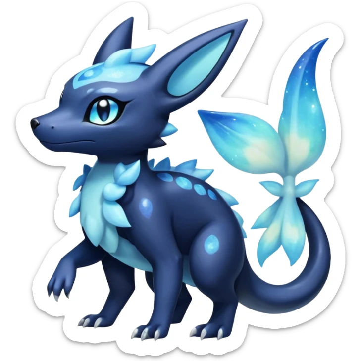 Shiny icy iridescent Pastel Nebulae Salandit-Meowstic-Umbreon-Fakémon-hybrid-creature (full body)  sticker