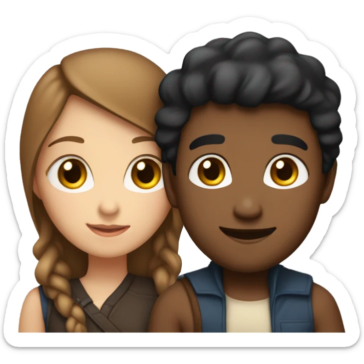 Couple embracing with arms around each other; white woman with blue eyes and brown hair, Indian man with black hair  sticker