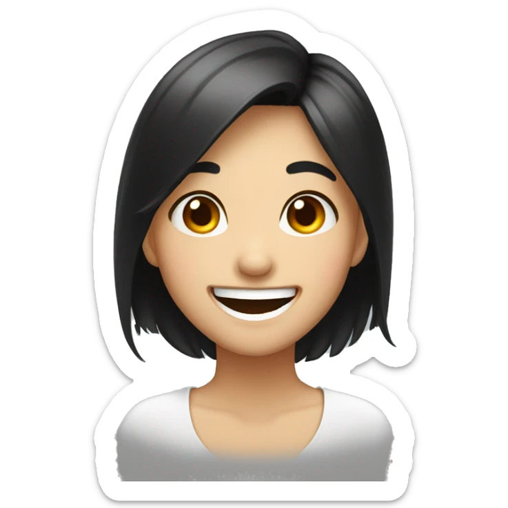 laughing but not funny, girl face, black hair, brown eyes, asian face, bright face color sticker