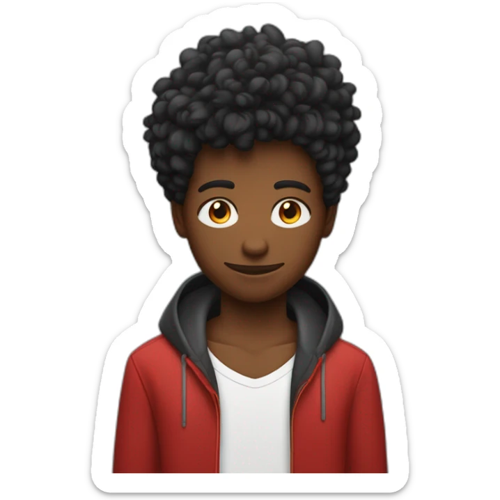 Un garçon avec des cheveux rouges, une mèche noire, un signe de pique sur sa joue et des yeux noirs. Il a l’air inexpressif sticker