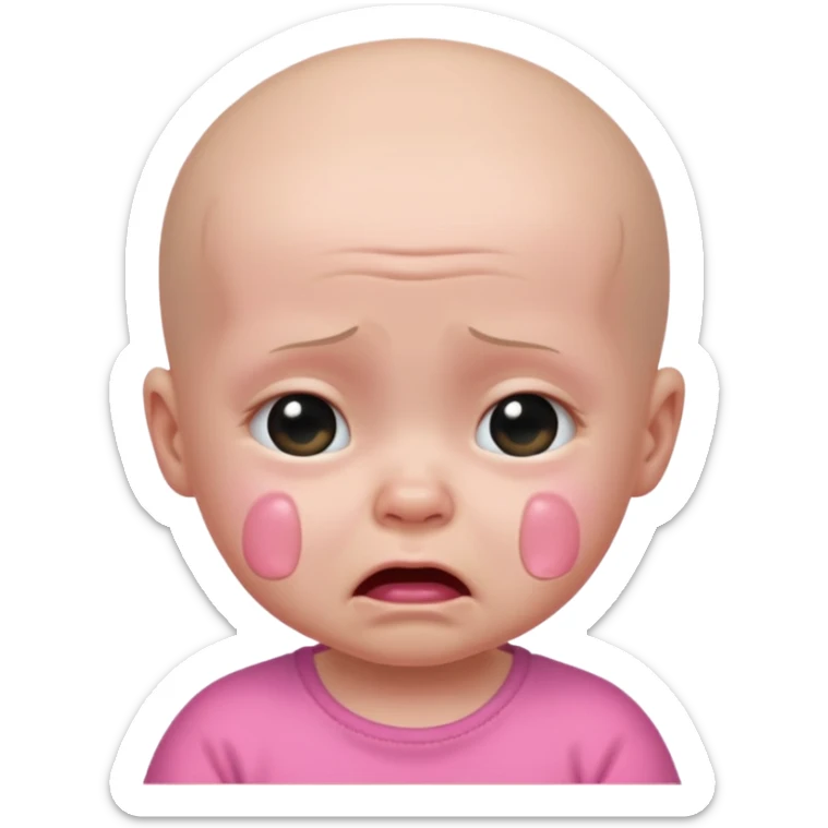 a portrait of crying baby , wearing pink clothes, no hair sticker