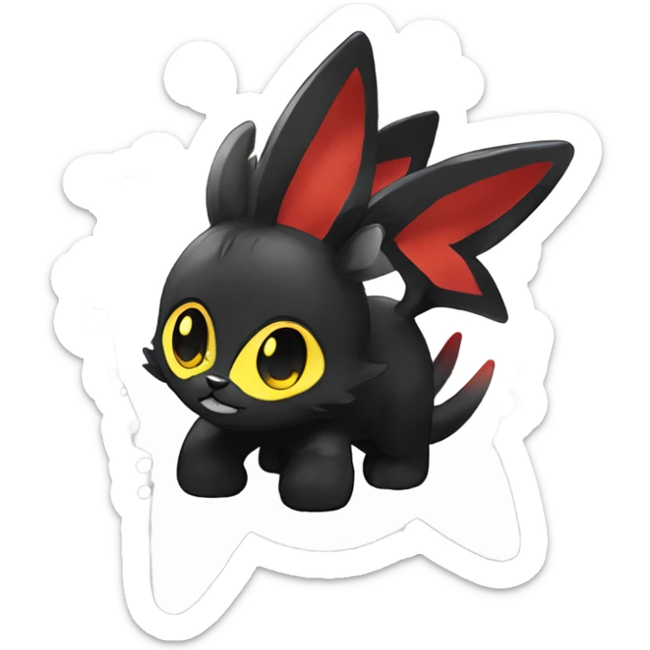 black Shiny Fionbri-Falvie-sparkle-sona with yellow eyes, red edgy markings full body fursona sticker