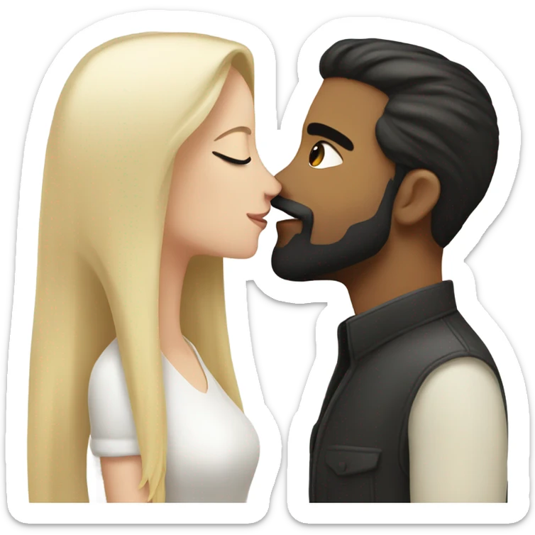 White skin Man with black hair and beard kissing white woman blonde long hair  sticker