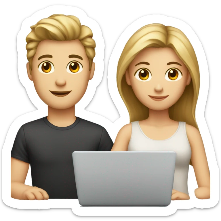 couple in laptop, boy blond hair, girl brown hair sticker