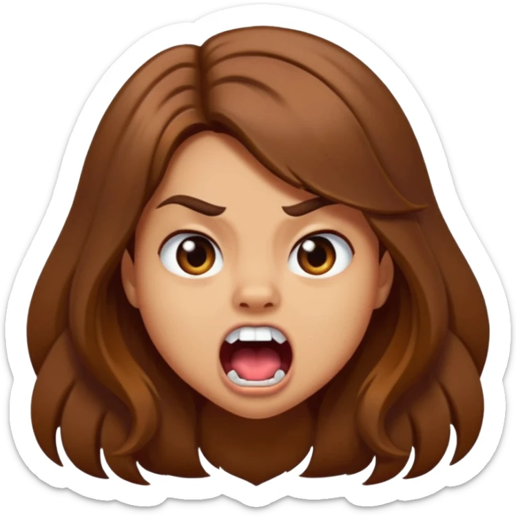 A girl growling like rawr silly vibes but make it an emoji not real human but long brown hair and more silly sticker