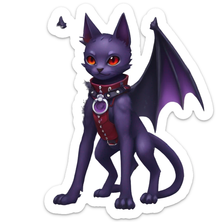 cool edgy black punk purple red ethereal fantasy nargacuga-bat-cat-Fakemon collar harness full body sticker
