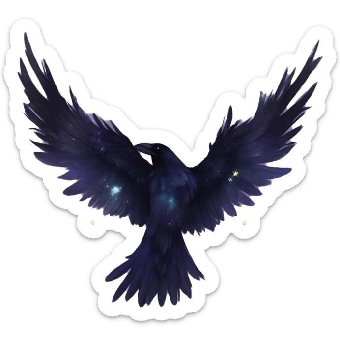 Black Raven wings bohemian Ethereal galaxy constellation girl angel raven wings black wings, gold arrow, nebula, flower crown, fairy lights, iridescent sticker