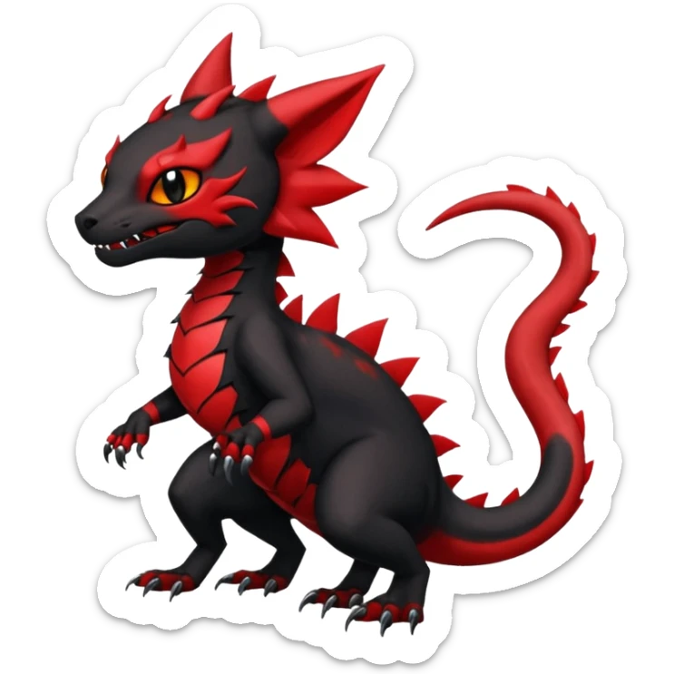 Cherry-Red and Jet-Black Fierce Fiery Mohawked Gothic Salandit-Litten-Torracat-hybrid-creature (full body) sticker