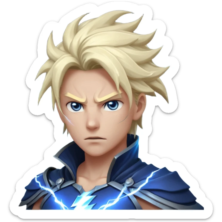 storm rider portrait, head and shoulders only, wind-swept hair, crackling lightning aura, storm clouds swirling behind, intense glowing eyes, epic fantasy vibe, 3D cartoon, mobile game icon style, clean background, no text, no watermark
 sticker