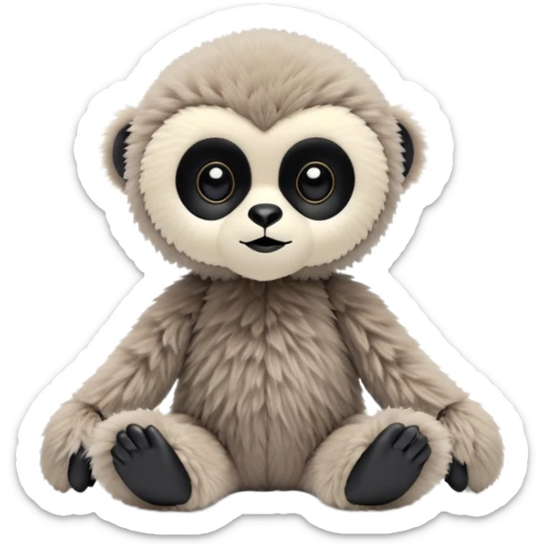 baby black lar gibbon jellycat stuffed animal plush, soft and cute, kawaii, tiny beady black eyes sticker