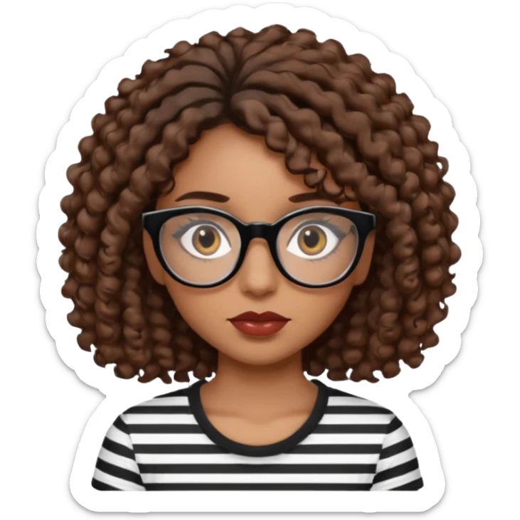 I want to describe me. I am a girl with brown hair amd curly hair. I have brown eyes and black glasses and long lashes with mascara. My lips are medium and my nose as well. I wear a white T-shirt  with black stripes sticker