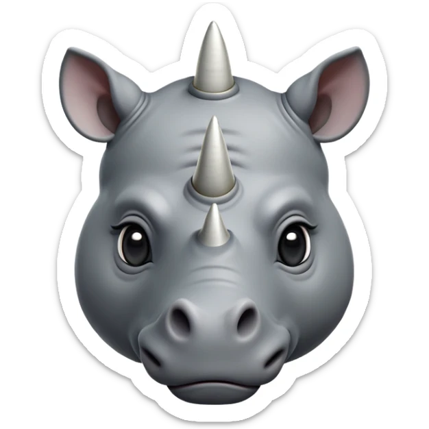 cinematic-noble-cute-rhinoceros-portrait-emoji,slate-grey-hide-poised-and-regal,-with-a-massive,-powerful-build-and-a-thick,--deep-set-soulful-piercing-eyes,-simplified-yet-sharp-and-sophisticated-features,-highly-detailed,-large-black-eyes, white horn, front facing sticker
