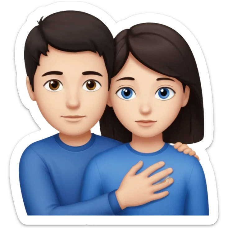  Chłopak z ciemnymi włosami z brązowymi oczami przytulający się do brunetki z niebieskimi oczami sticker