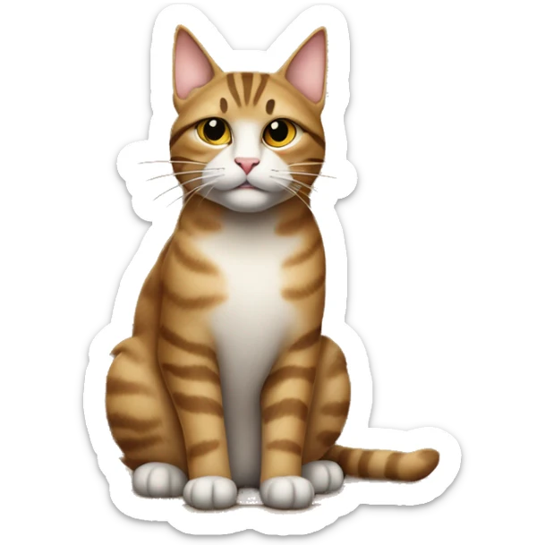 “Serious tabby cat with a grumpy face, sitting proudly on a wooden porch, as if guarding its castle with royal authority.” sticker