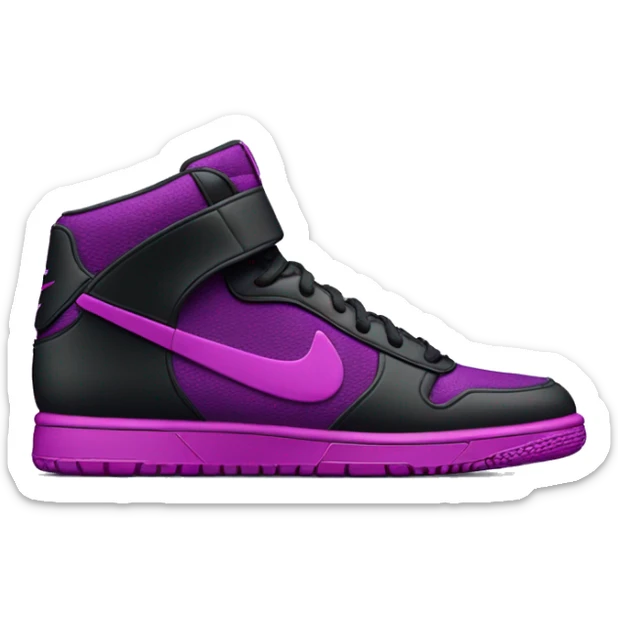 Hyper Realistic isolated side view of a  pair of black,magenta,and dark purple Nike Sneakers. sticker