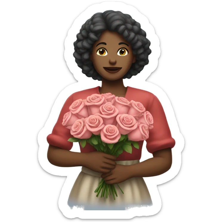 I want a woman holding a bouquet of roses sticker